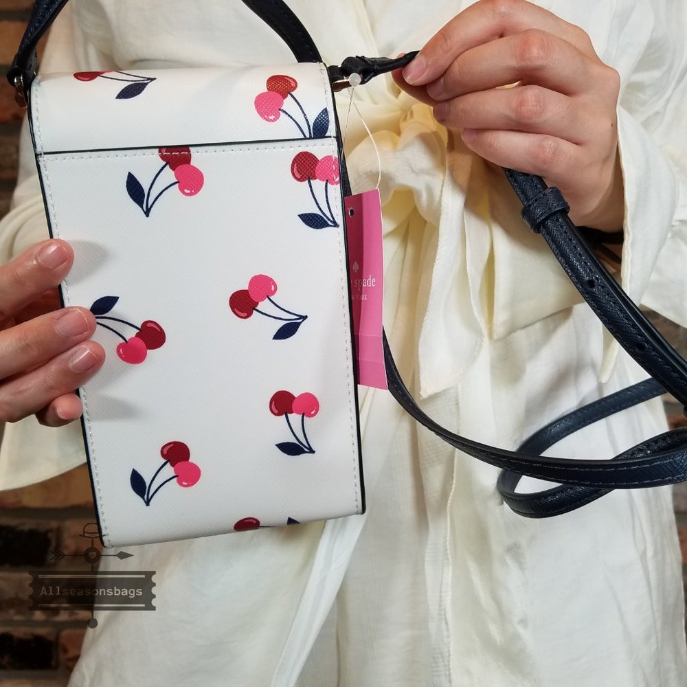 AUTHENTIC Kate Spade  Staci Dancing Cherries North South Flap Phone CROSSBODY - Picture 7 of 7